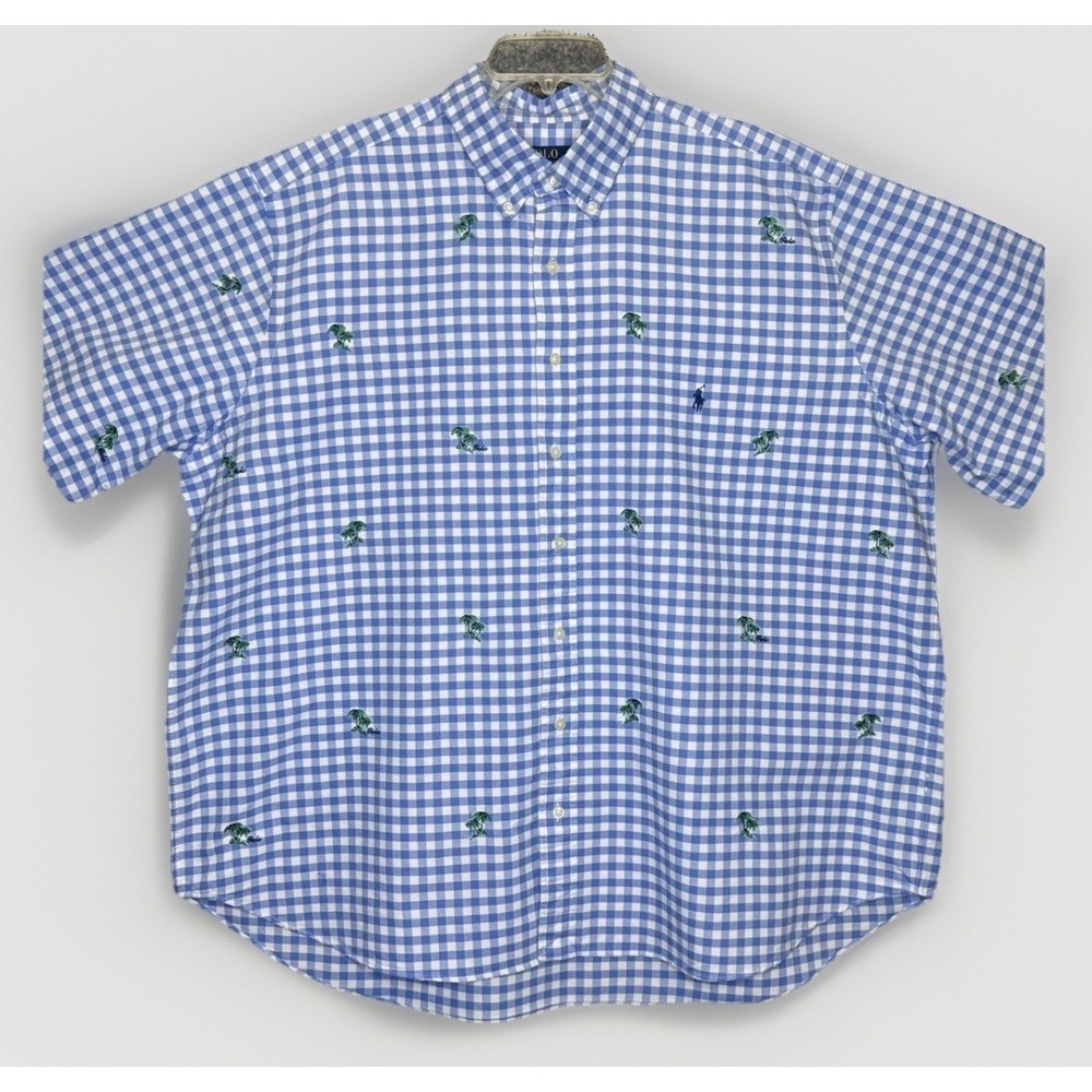 Polo Ralph Lauren Shirt Mens 2XB 2TG Blue GINGHAM Palm Tree Embroidered Oxford - Picture 3 of 10